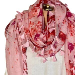 Peter Som Pink and Red Tassel Scarf Sarong One Size